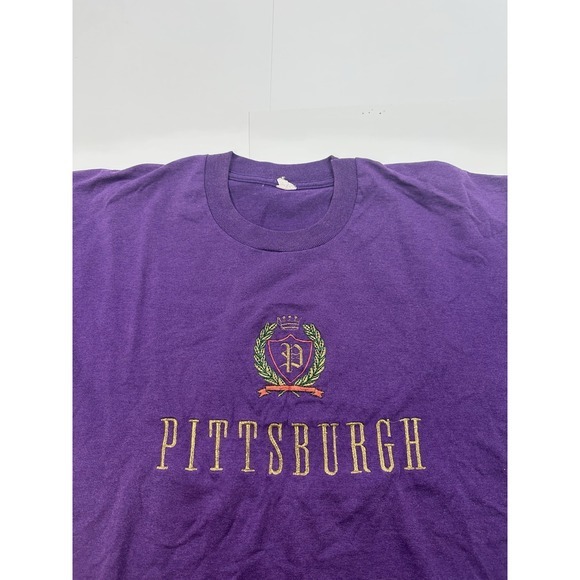 Vintage Pittsburgh Embroidered T Shirt Size Large‎ Purple Single Stitch - Picture 2 of 5